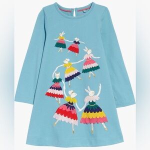Mini Boden Dancing Rabbits Appliqué Dress, Size 3-4y